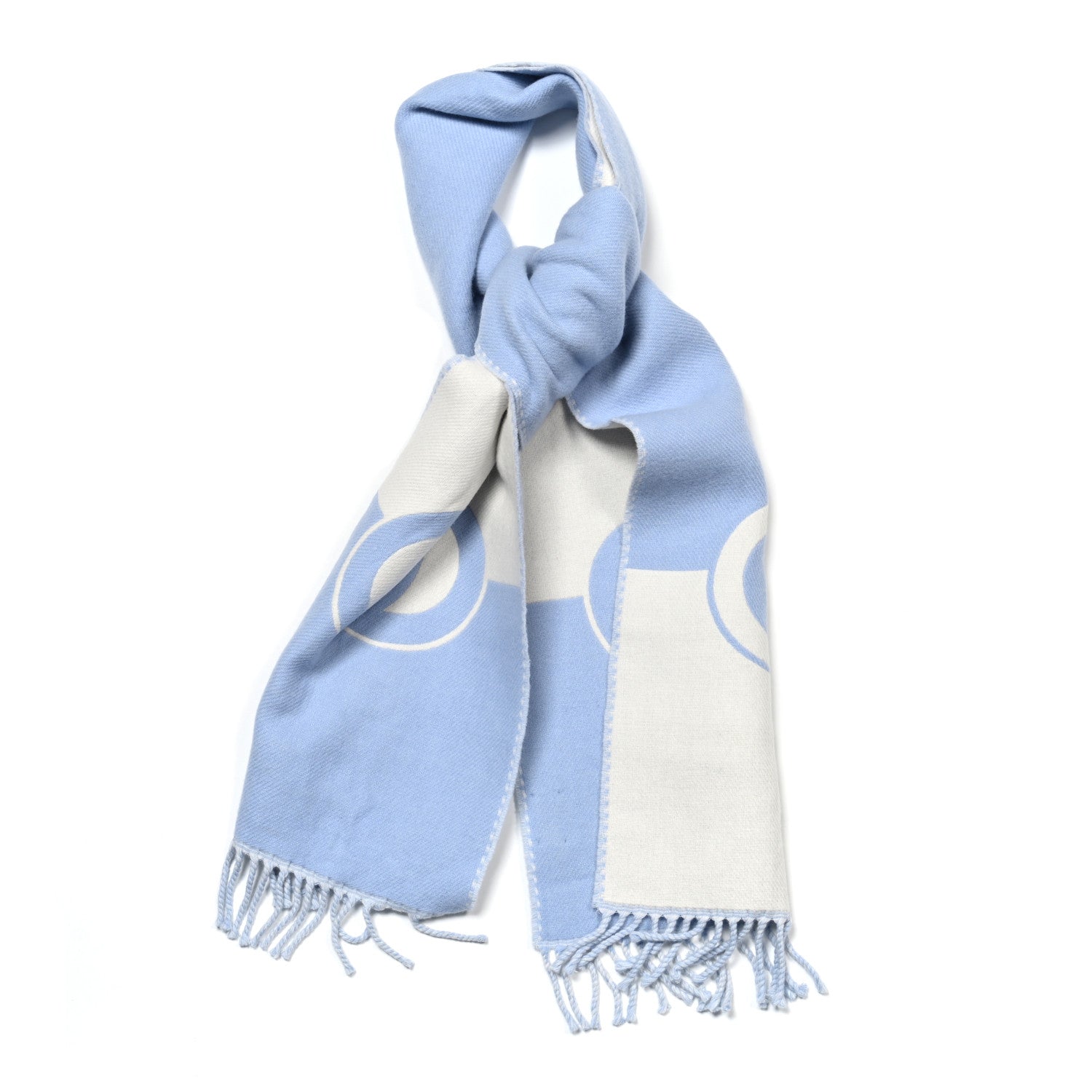 Gucci Wool Cashmere Interlocking G Scarf Sky Blue Ivory 1748556