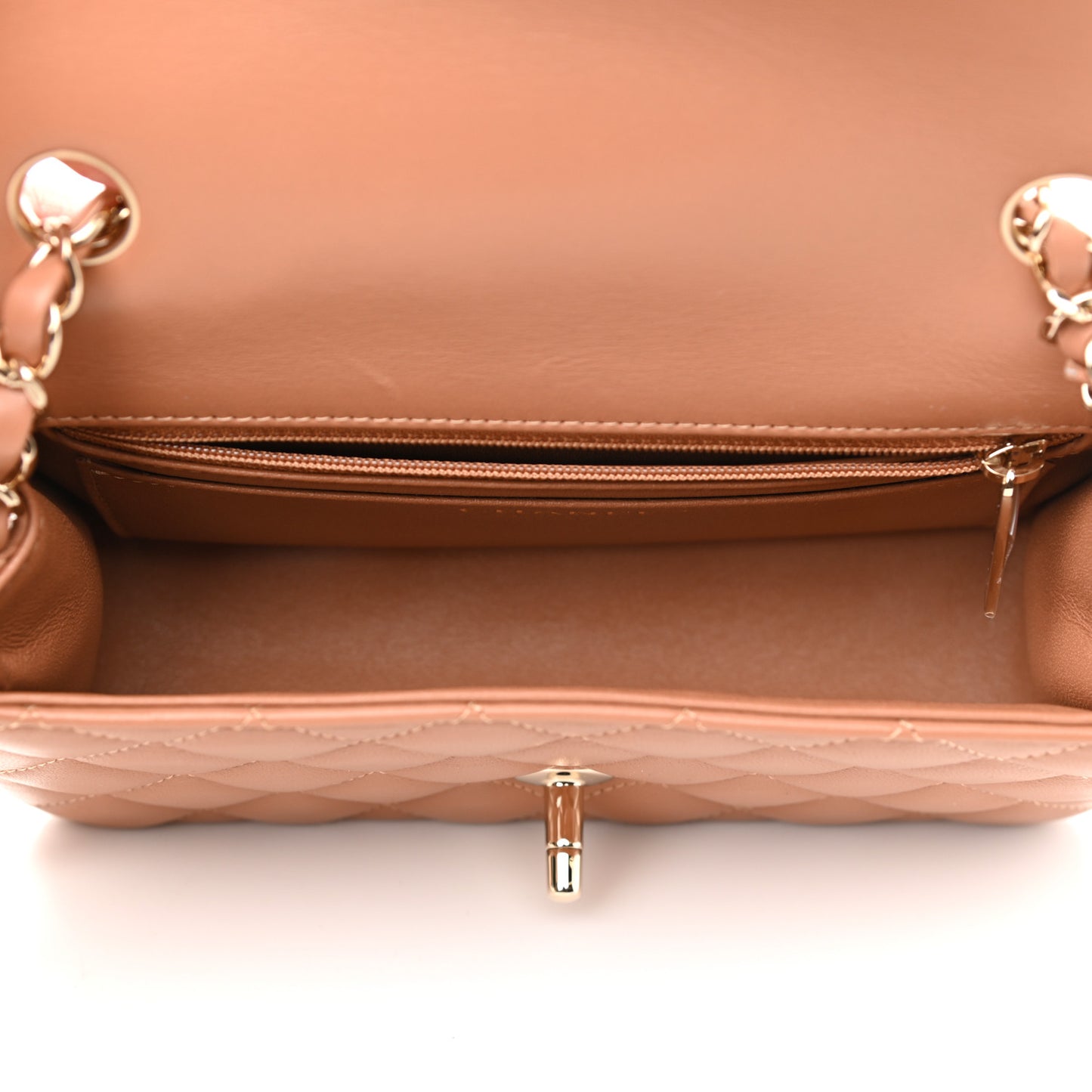 Lambskin Quilted Mini Rectangular Flap Brown