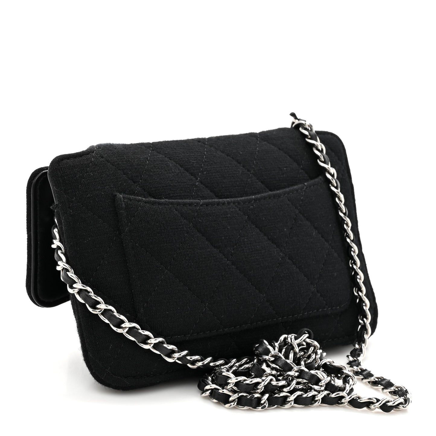 Jersey Fabric Quilted Foldable Tote With Chain Black Multicolor