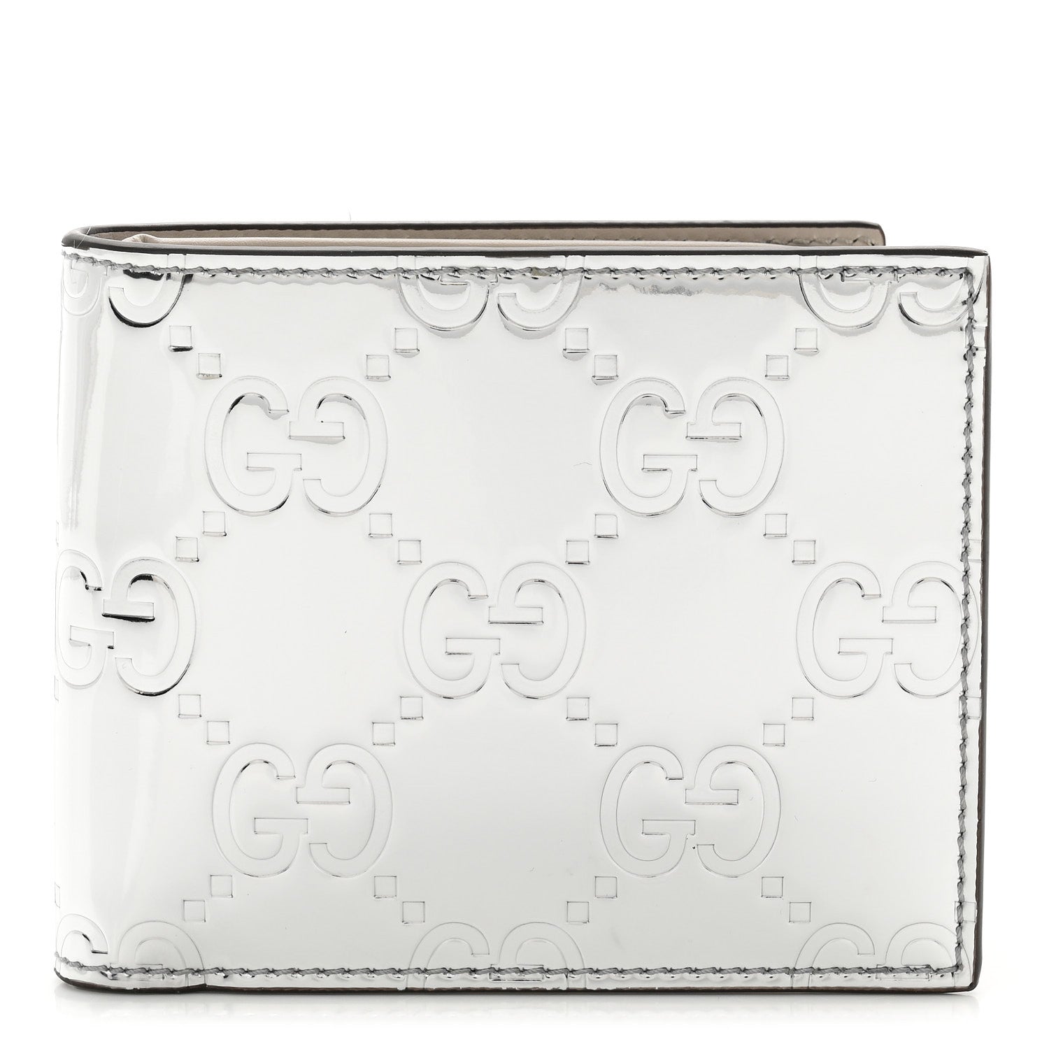 Gucci Guccissima Mirror Effect Bi-Fold Wallet Moon Silver Sphinx