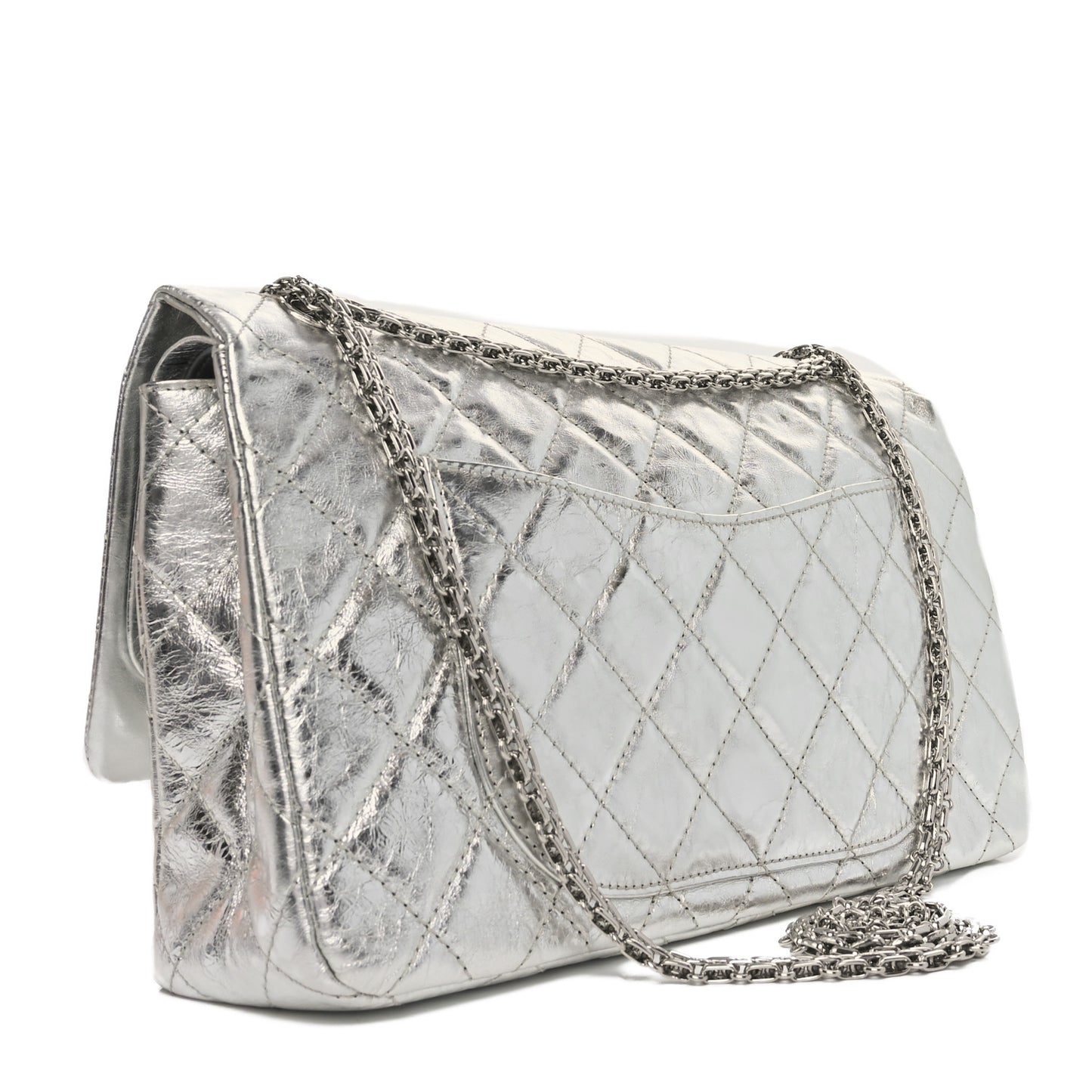 Metallic Aged Calfskin Quilted 2.55 Reissue 227 Flap Silver