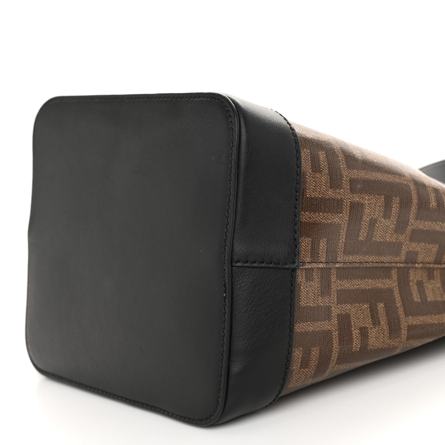 Fendi Glazed Fabric Vitello Grace F is Fendi FF 1974 Stamp Patch Grande Mon Tresor Bucket Bag Mogano Panna Black 10 of 10