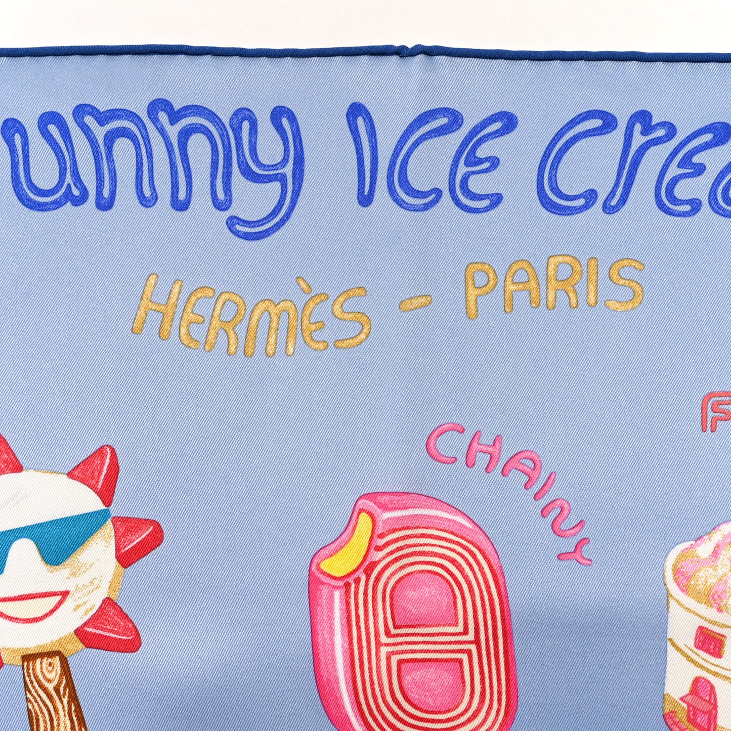 Silk Funny Ice Cream Scarf 70 Bleu Ciel Rose Bonbon Jaune