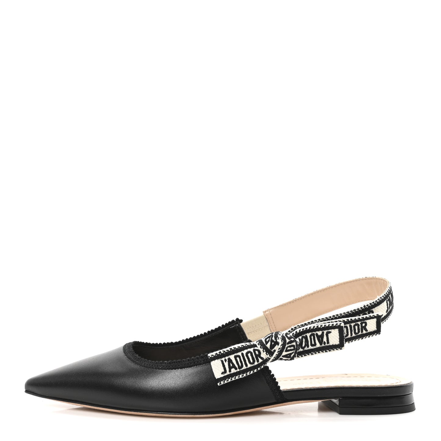 Calfskin Ribbon Embroidered J'Adior Slingback Ballet Flats 37 Black