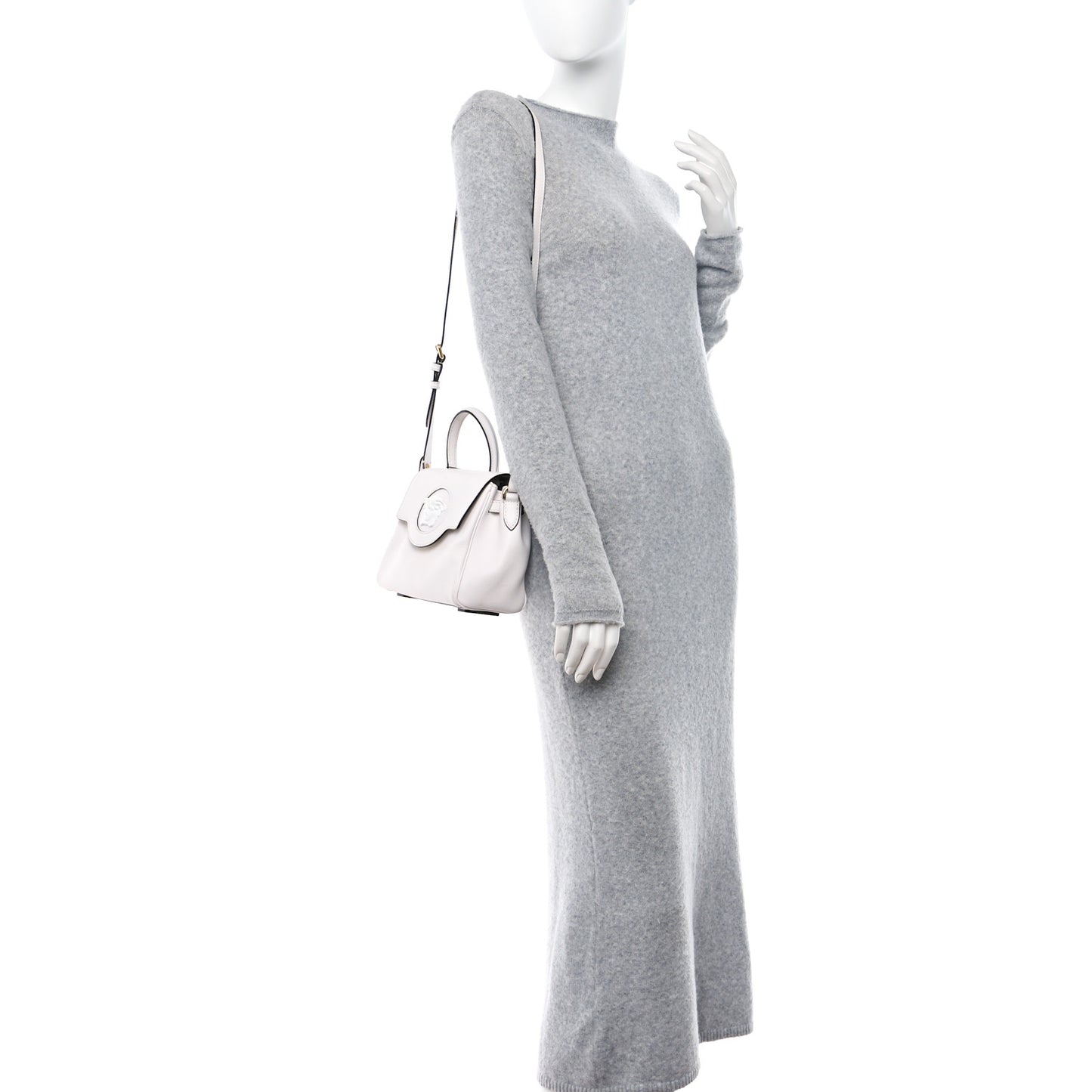 Grained Calfskin Small La Medusa Top Handle Bag White