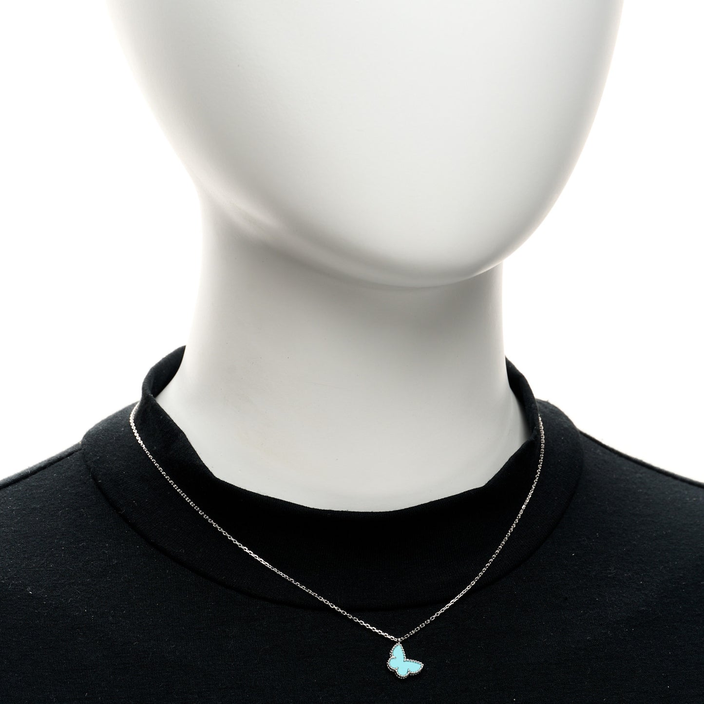 18K White Gold Turquoise Sweet Alhambra Butterfly Pendant Necklace