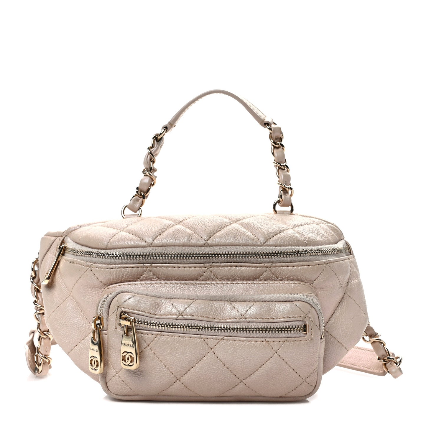 Iridescent Calfskin Quilted All About Waist Belt Bag Beige