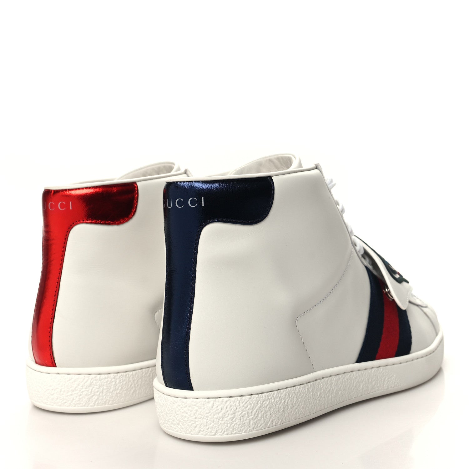 Gucci Calfskin Web Wolf Removable Patches Mens Ace High Top Sneakers 8.5 White 4 of 9