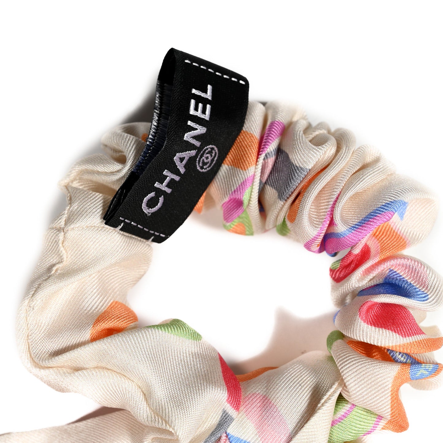 Silk CC Twilly Hair Tie White Multicolor