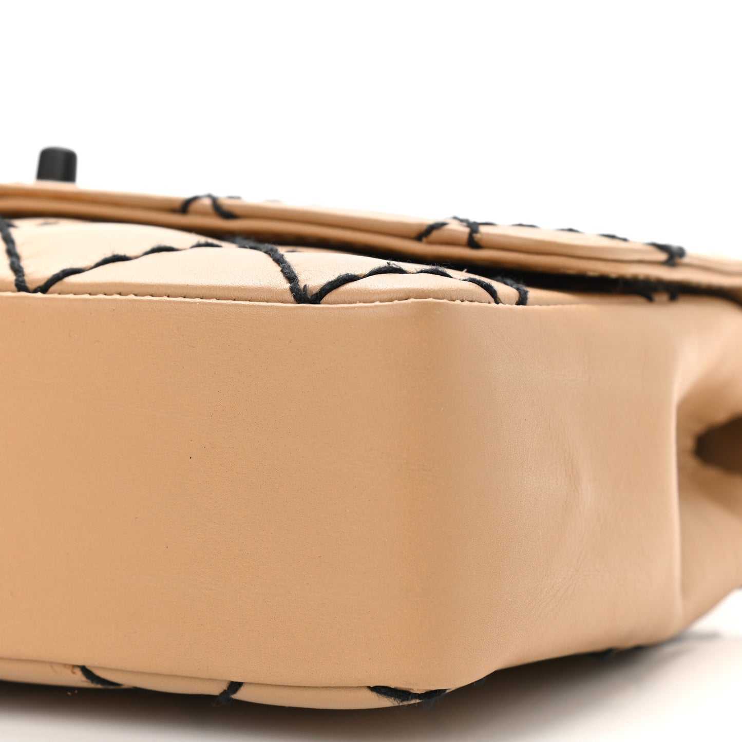 Calfskin Quilted Medium Wild Stitch Flap Beige
