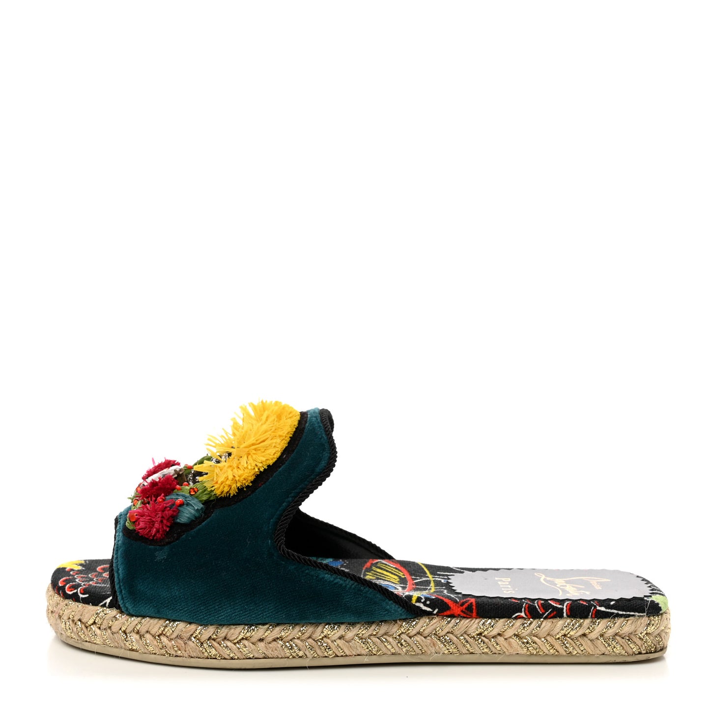 Canvas Raffia Velvet Pacha Loubi Flat Espadrilles Vers 35 Black Multicolor