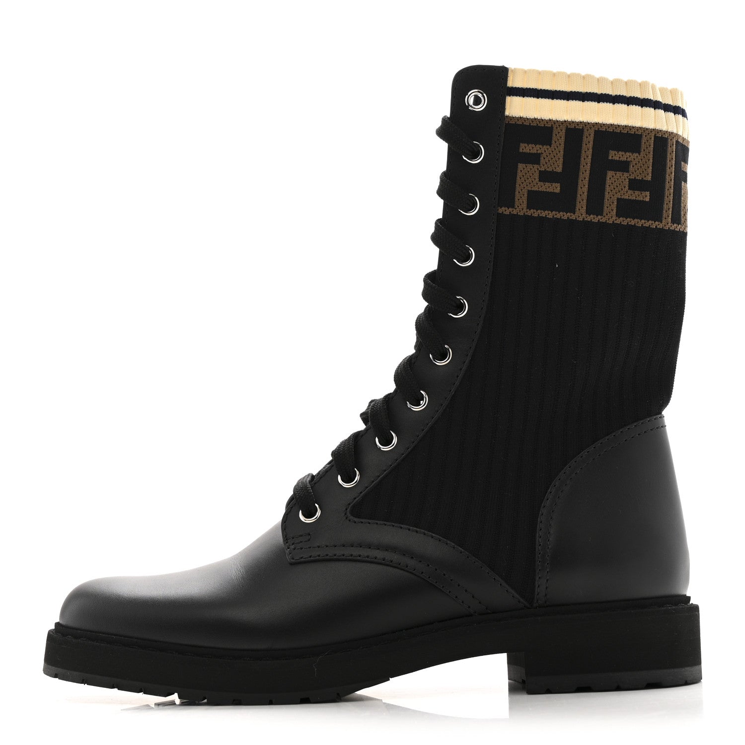 FENDI BLACK bikerブーツ Fendi Calfskin Stretch Fabric Rockoko Biker Boots 40 Tobacco Black