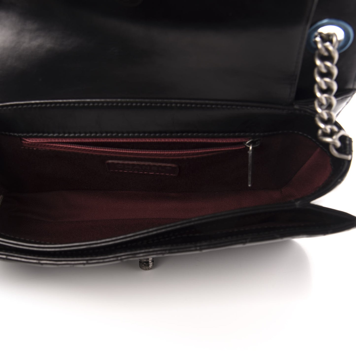 Glazed Calfskin Quilted Medium Perfect Edge Flap Black