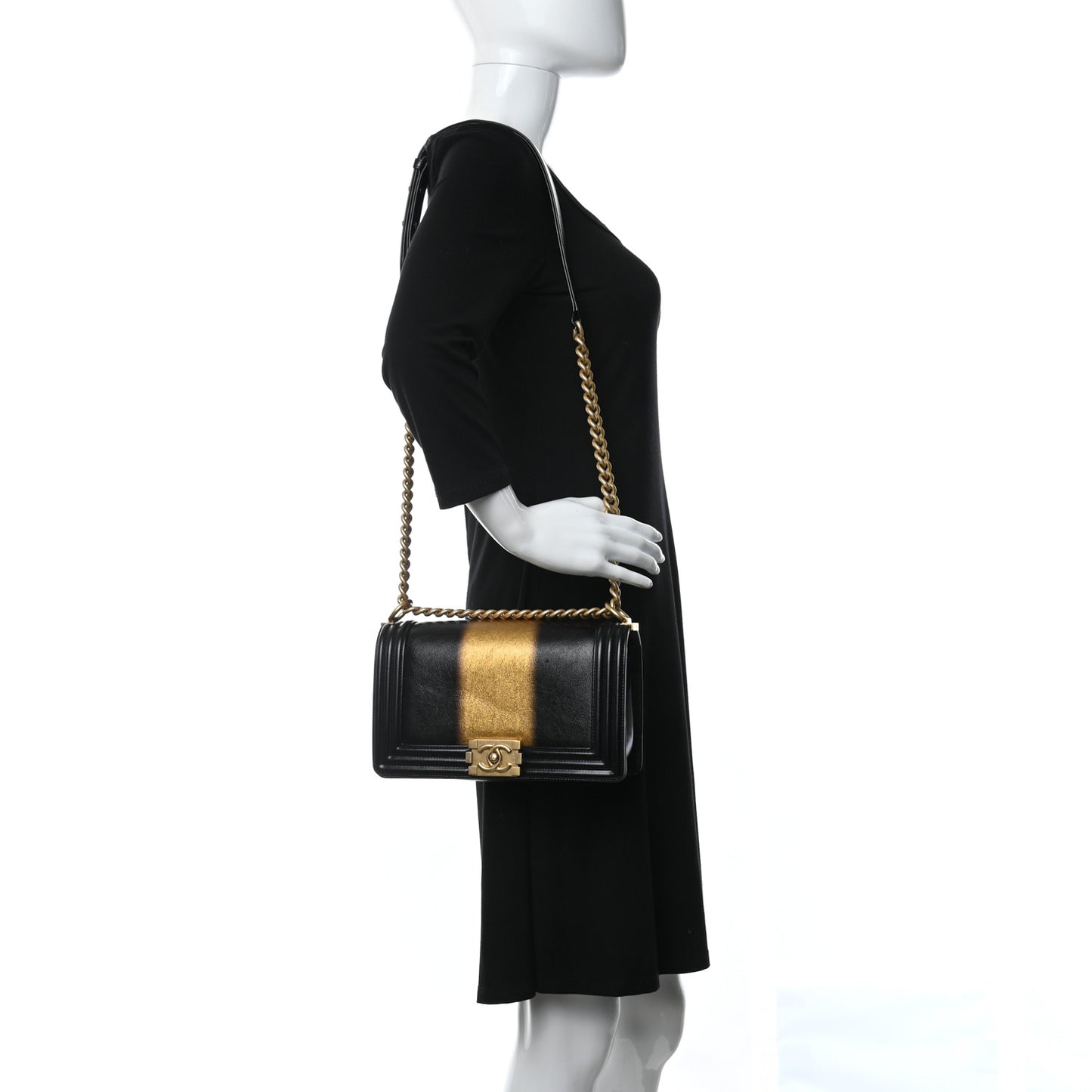 Metallic Glazed Calfskin Medium Boy Flap Black Gold
