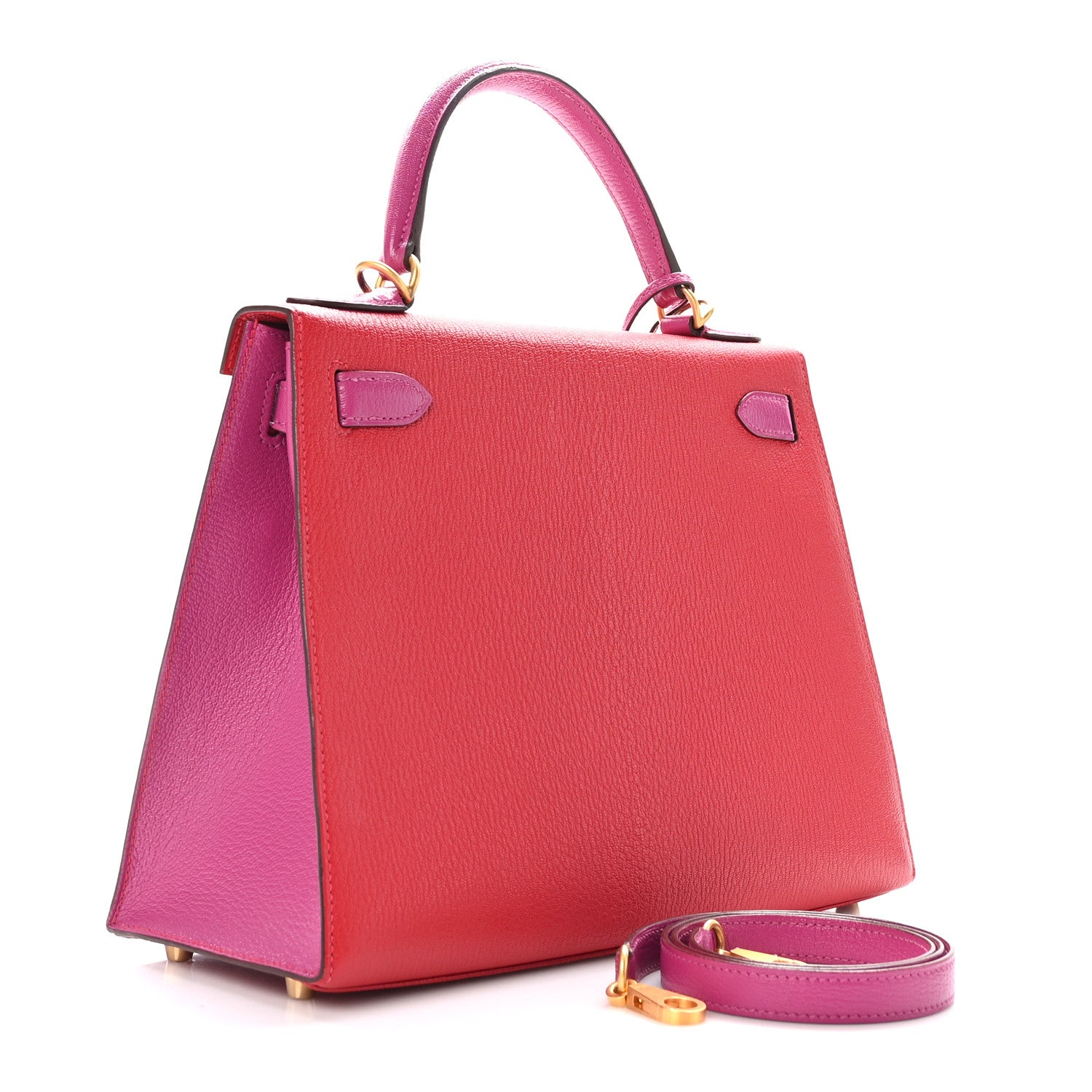 Hermes Chevre Mysore Horseshoe Kelly Sellier 28 Rouge Casaque Rose Pourpre 3 of 11