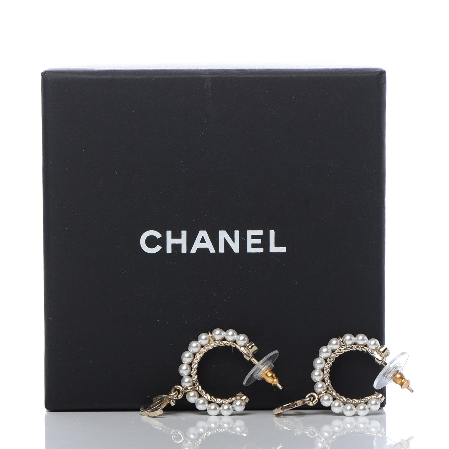 Pearl Charms CC Hoop Earrings Gold