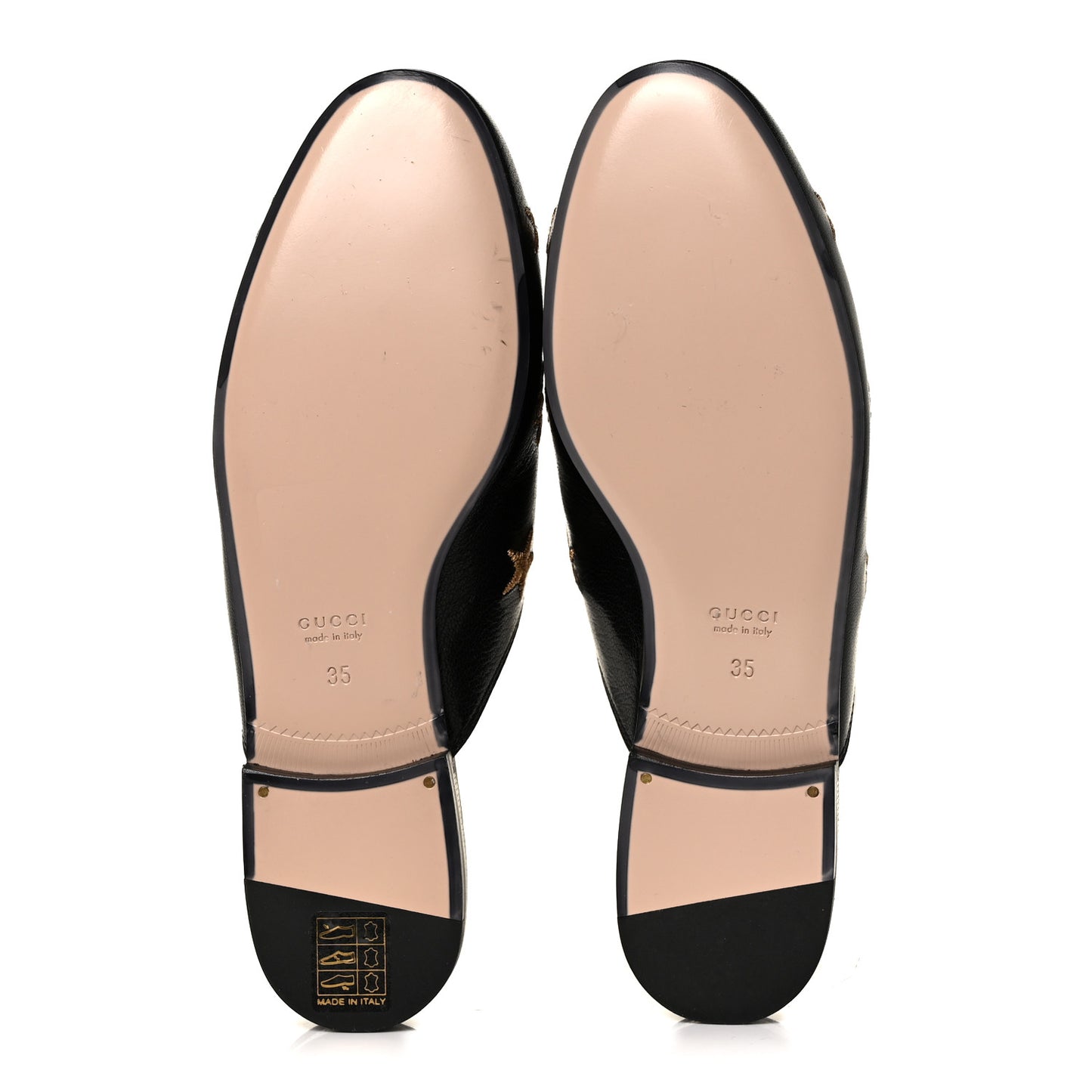 Goatskin Bee Star Embroidered Womens Princetown Slippers 35 Black