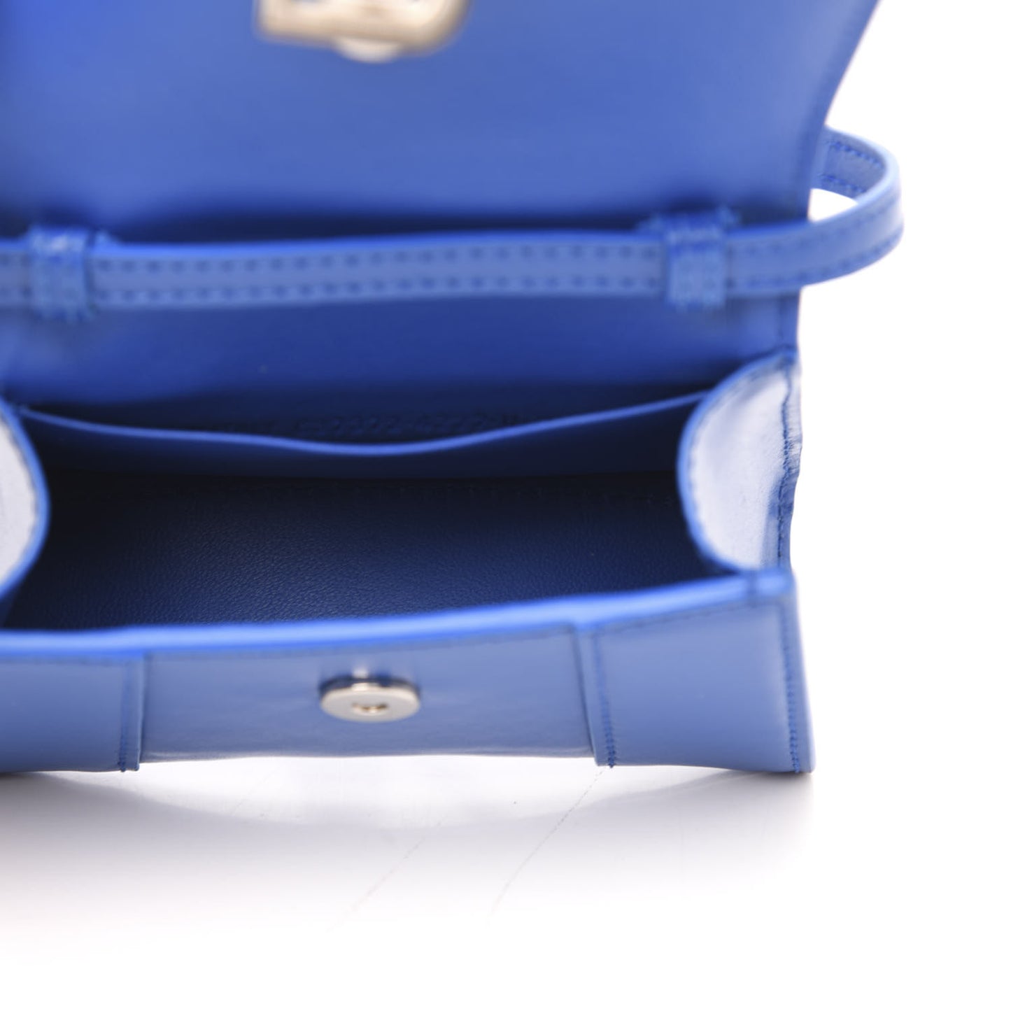 Shiny Box Calfskin Hourglass Top Handle Bag Mini Bleu