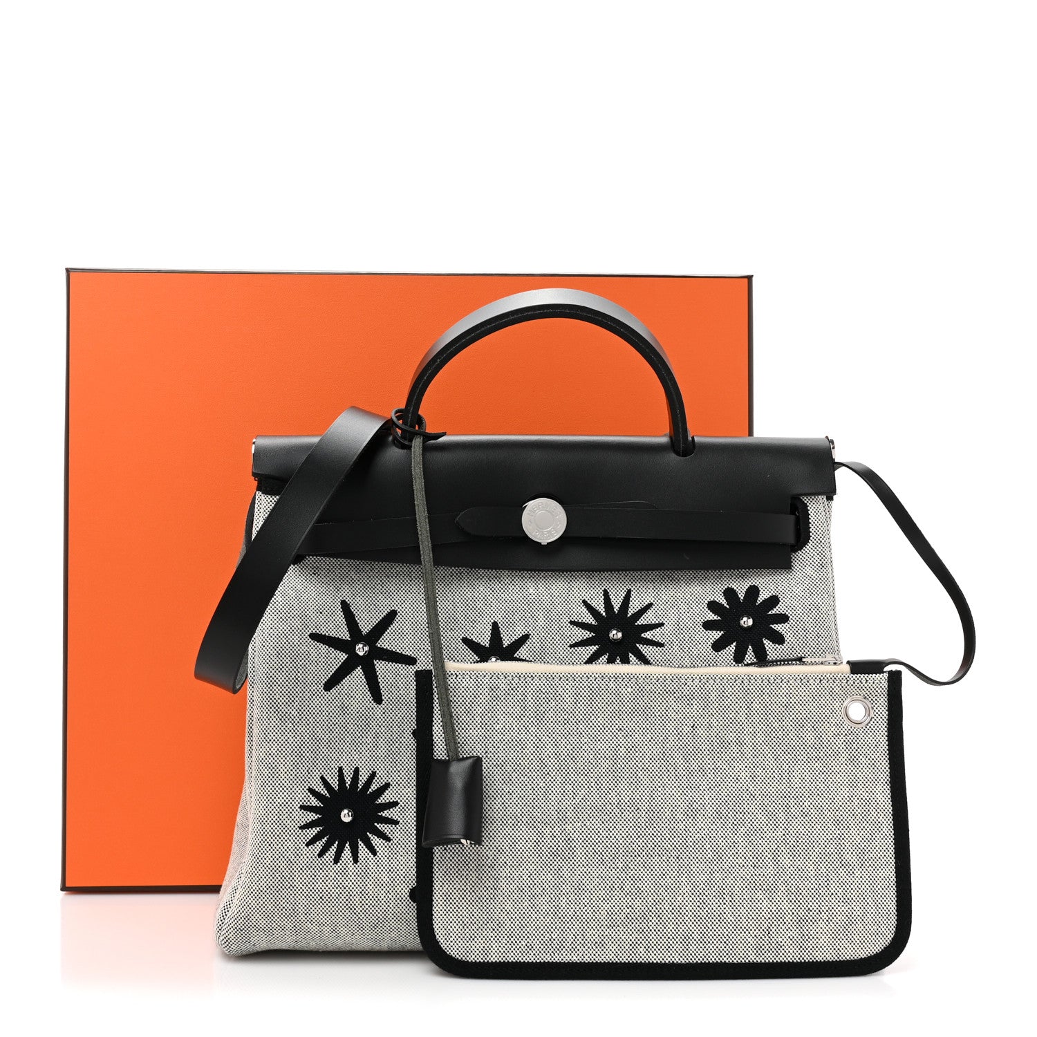 Hermes H Plume Canvas Vache Hunter Circuit Rider Hobnailed Herbag Zip Retourne 31 PM Black Ecru 11 of 11