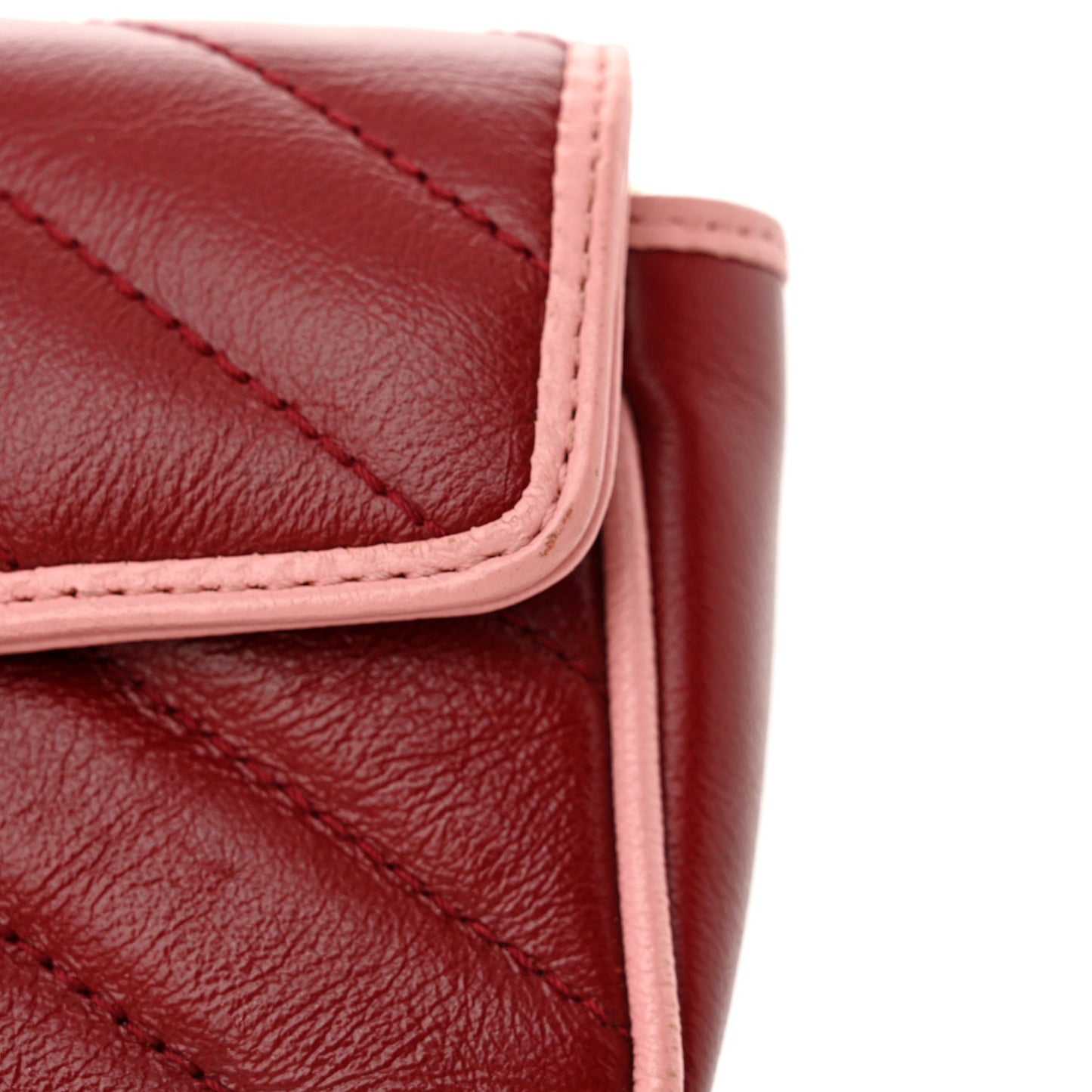 Azalea Calfskin Enamel Matelasse Diagonal Super Mini Torchon GG Marmont Shoulder Bag New Cherry Red Wild Rose