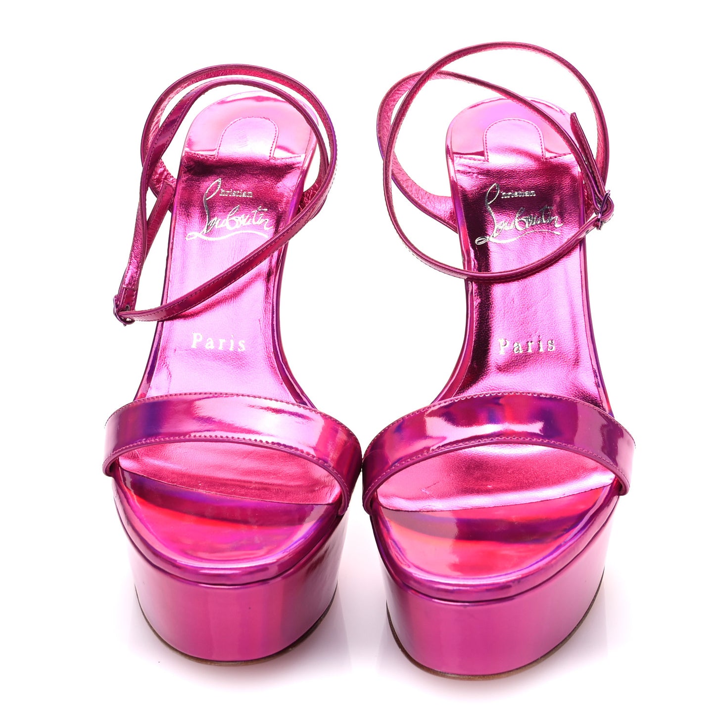 Patent Psychic Loubi Queen Alta 150 Platform Sandals 38 Fuxia