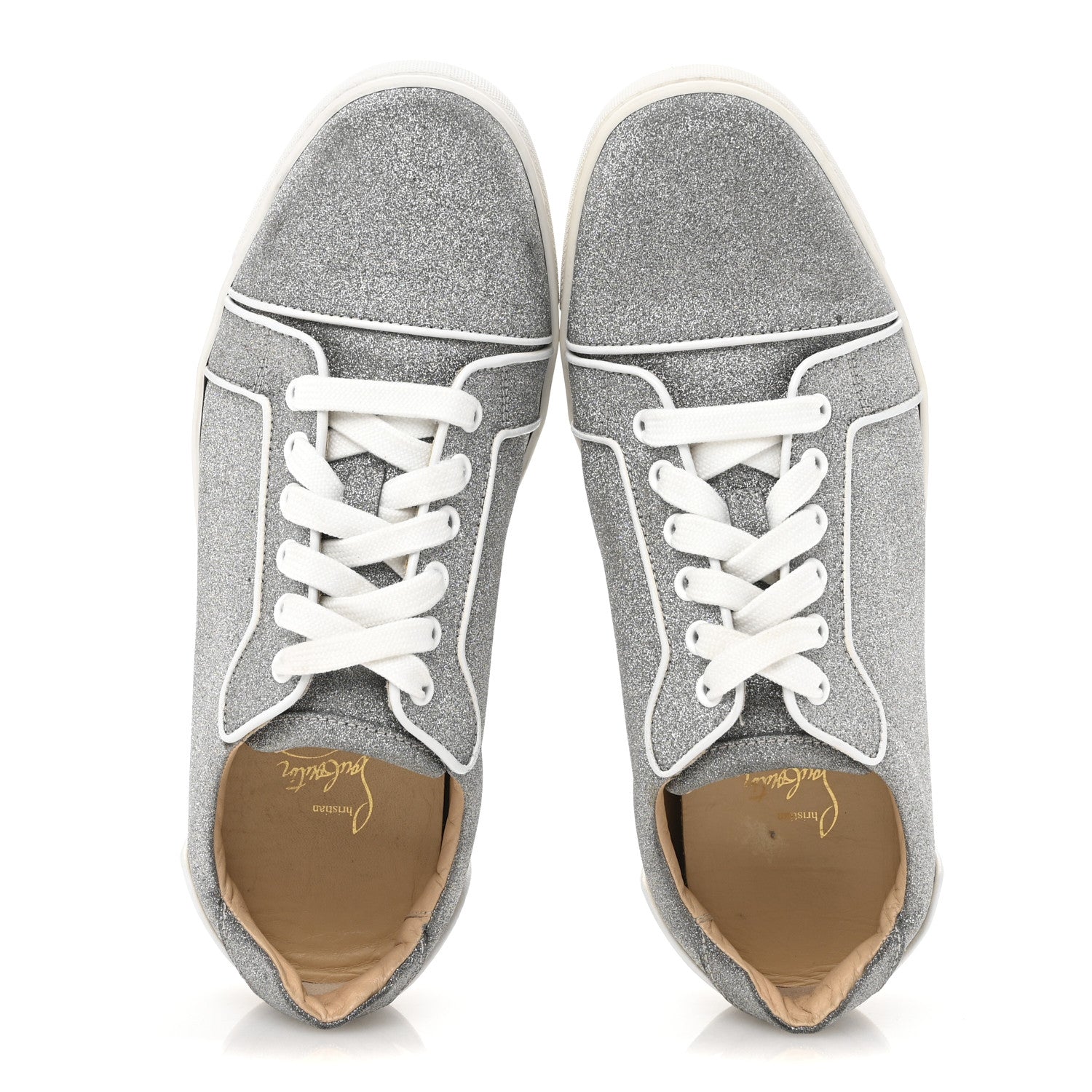 Christian Louboutin Glitter Calfskin Vieira Flat Sneakers 40.5 Silver 2 of 12