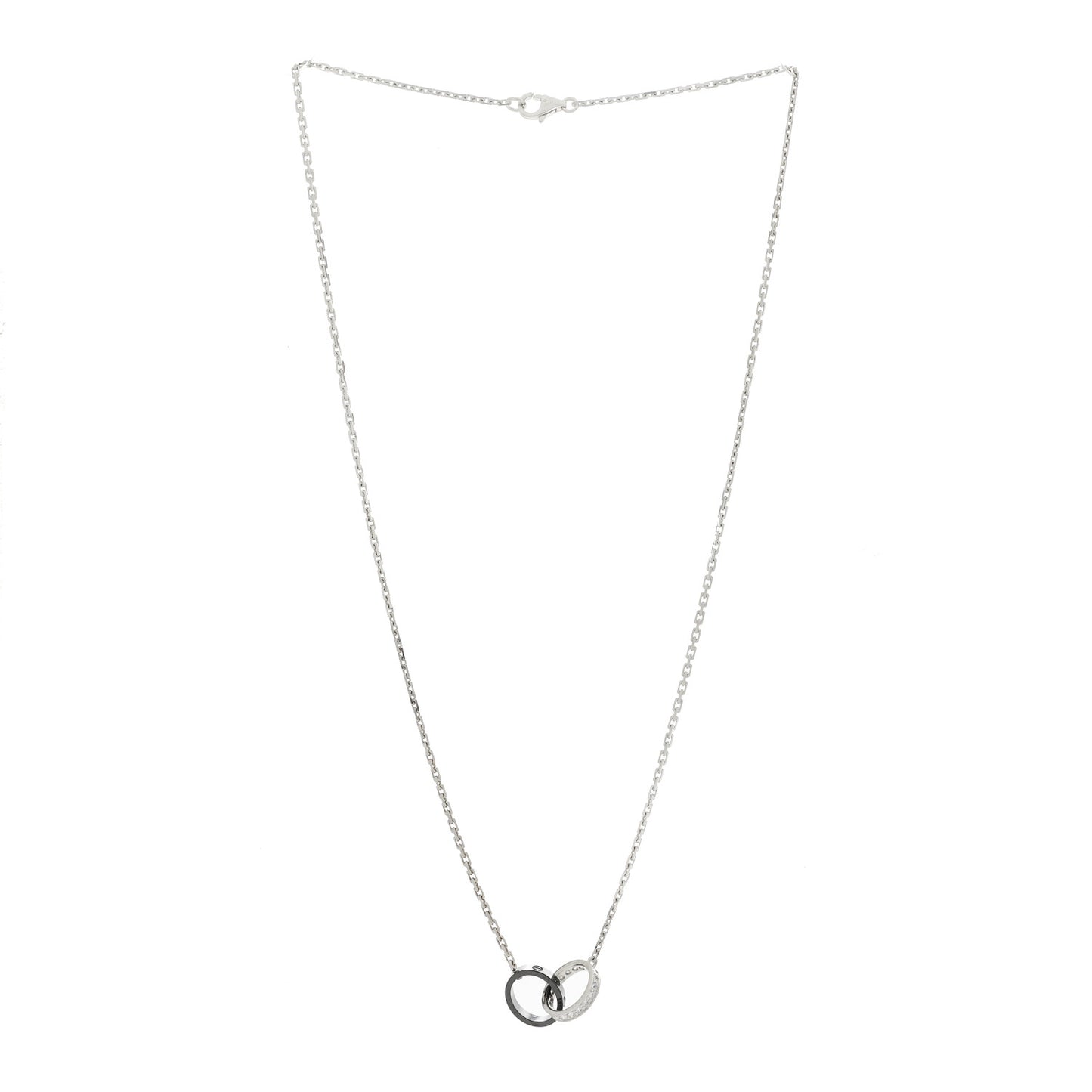 18K White Gold Black Ceramic Diamond Interlocking LOVE Necklace