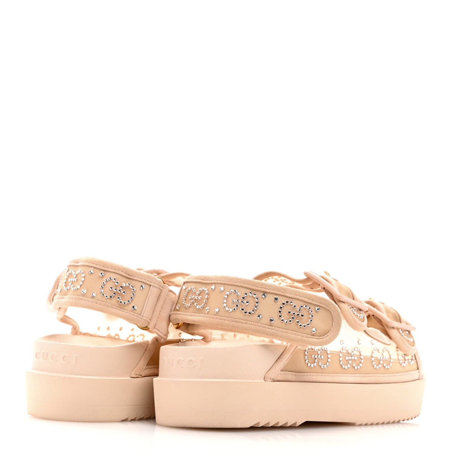 Gucci Rubber Suede Mesh Crystal GG Monogram Womens Isla Dad Sandals 37 Light Powder Skin Rose 4 of 7