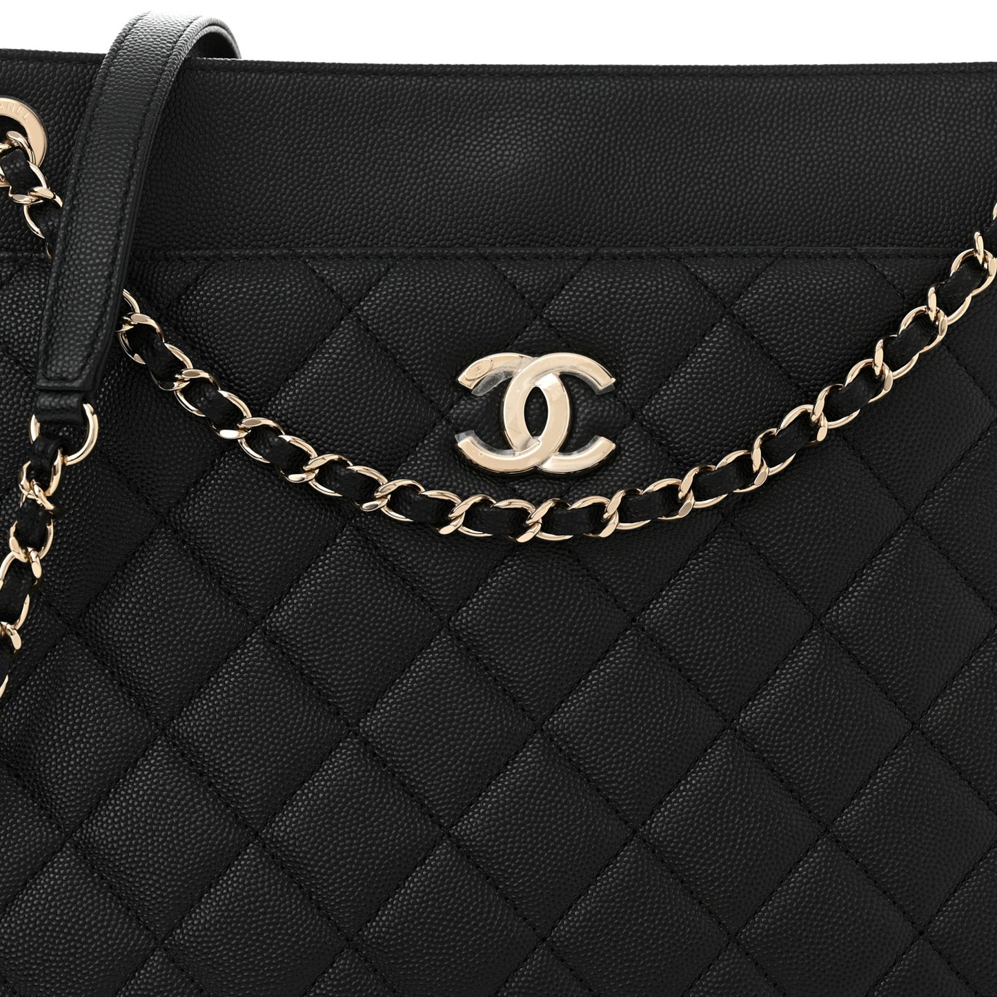 Caviar Quilted In Out Flap Shopping Tote Black