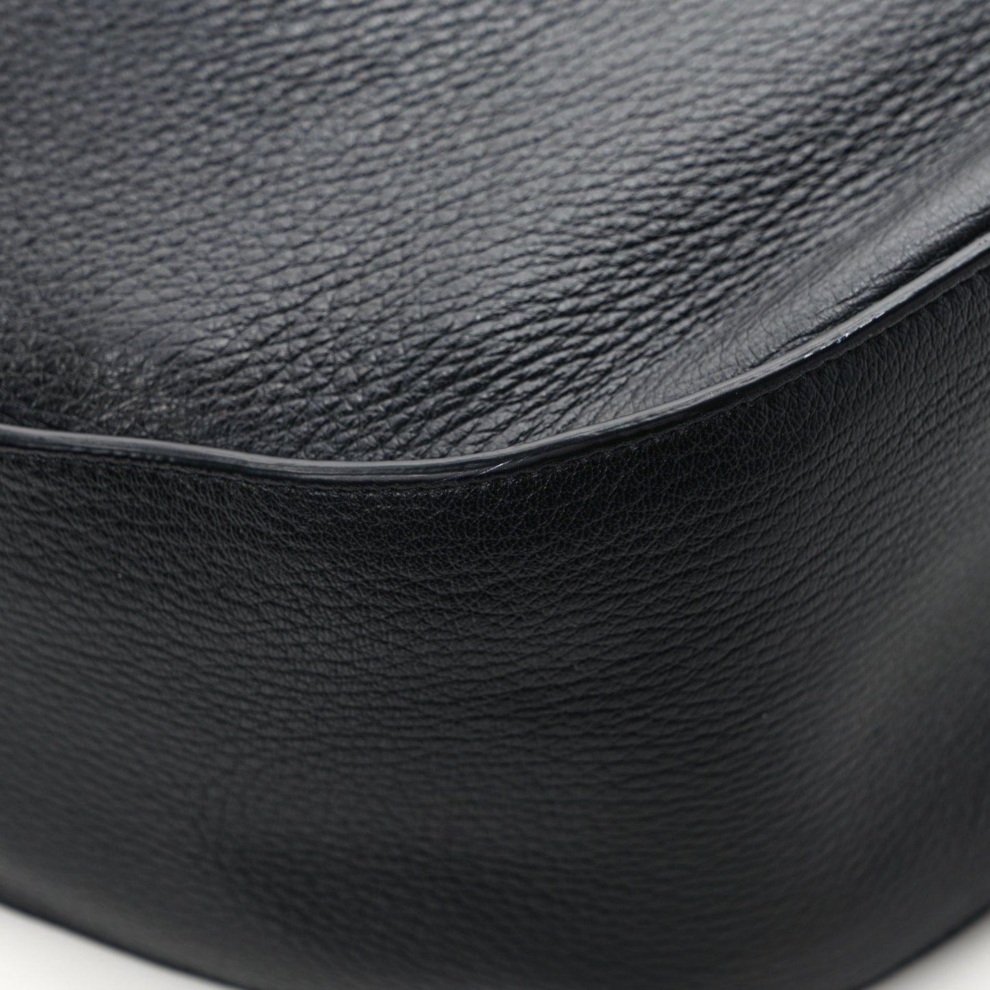 Grained Calfskin Drawstring Bucket Bag Black
