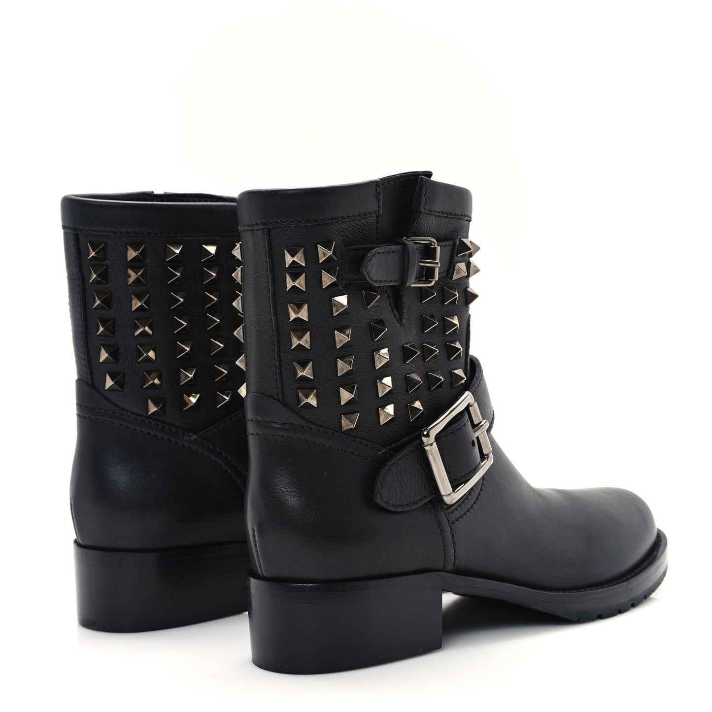 Calfskin Rockstud 30mm Biker Boots 36.5 Black