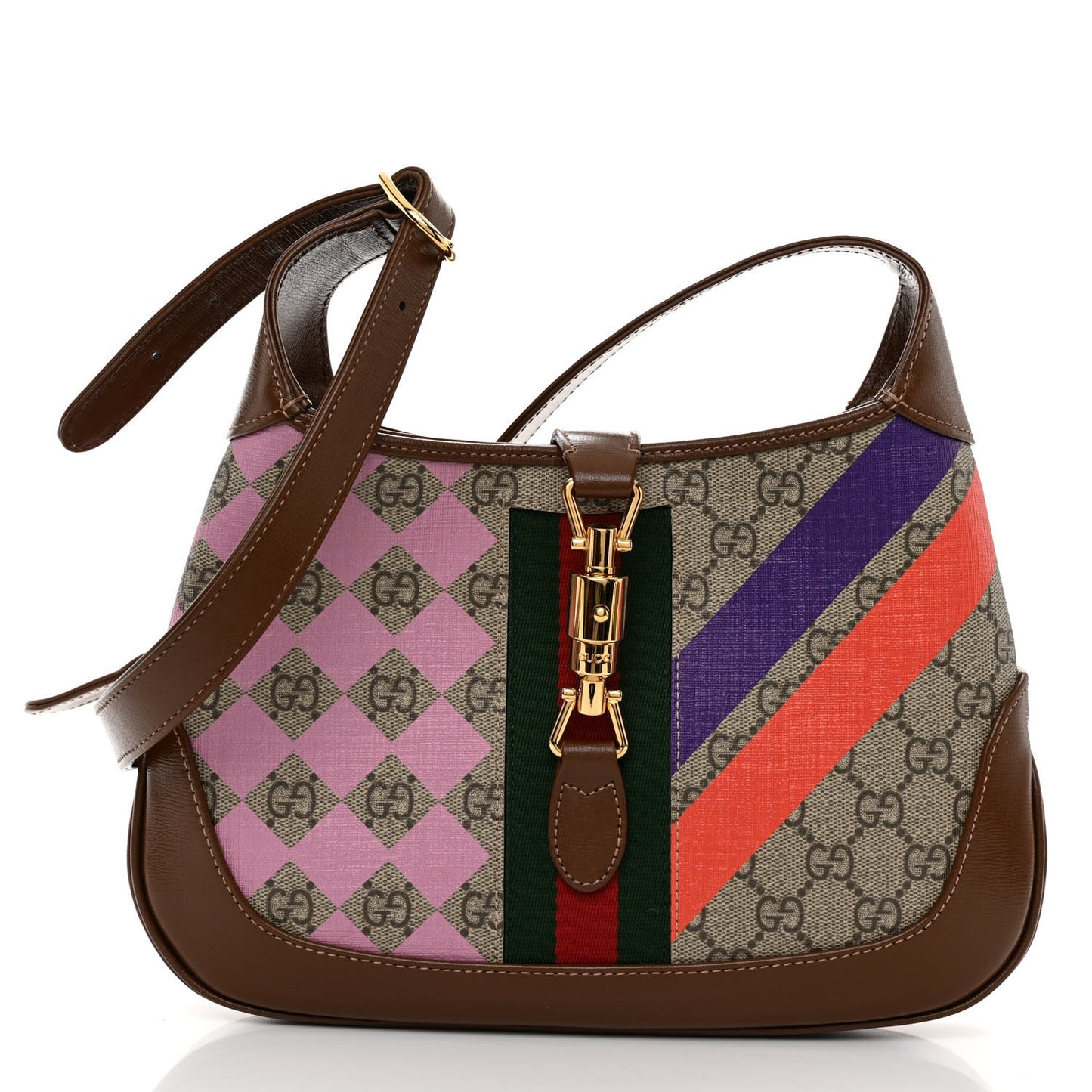 GG Supreme Monogram Azalea Calfskin Print Web Small Jackie 1961 Hobo Multicolor