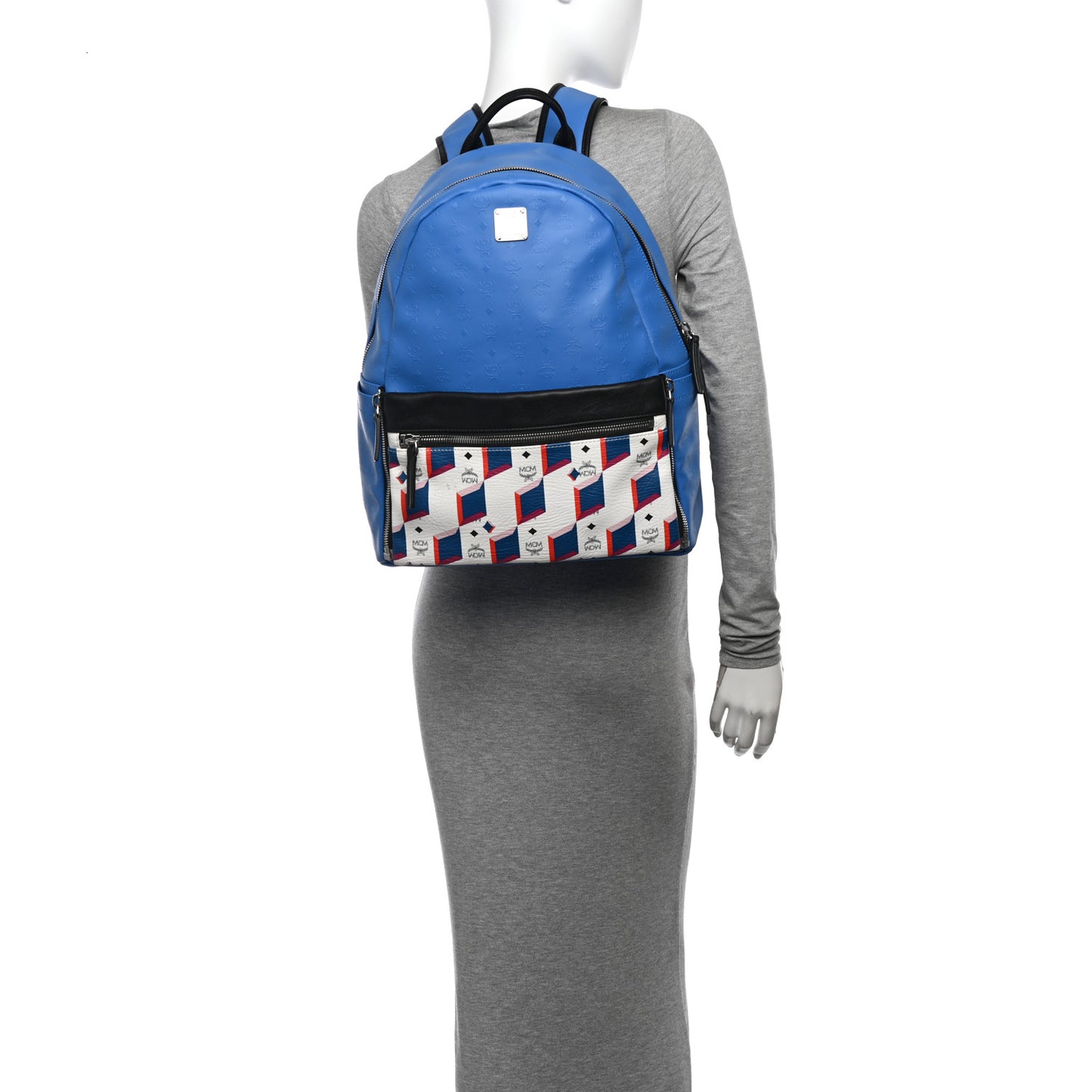 Calfskin Visetos Diamond Print Backpack Blue