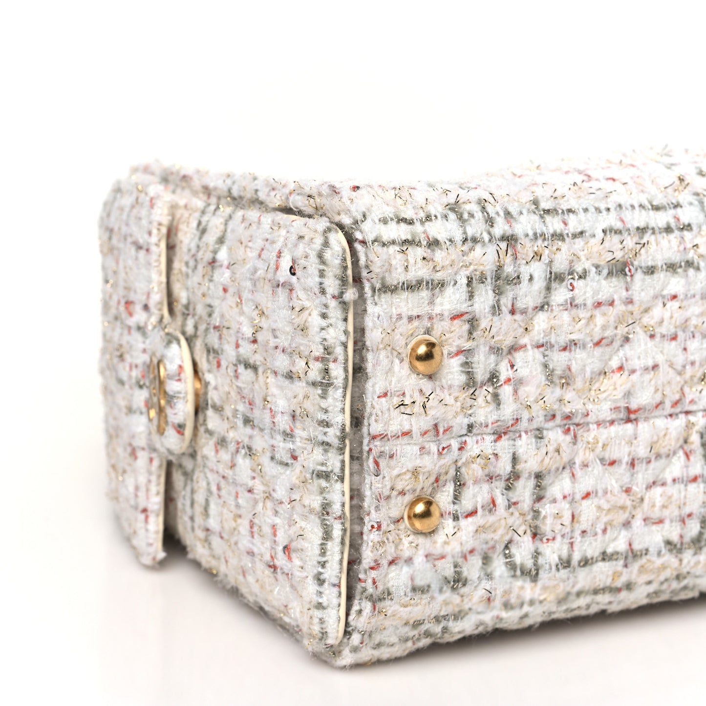 Tweed Quilted Small Chanel 25 Handbag Ecru Khaki Gold Red