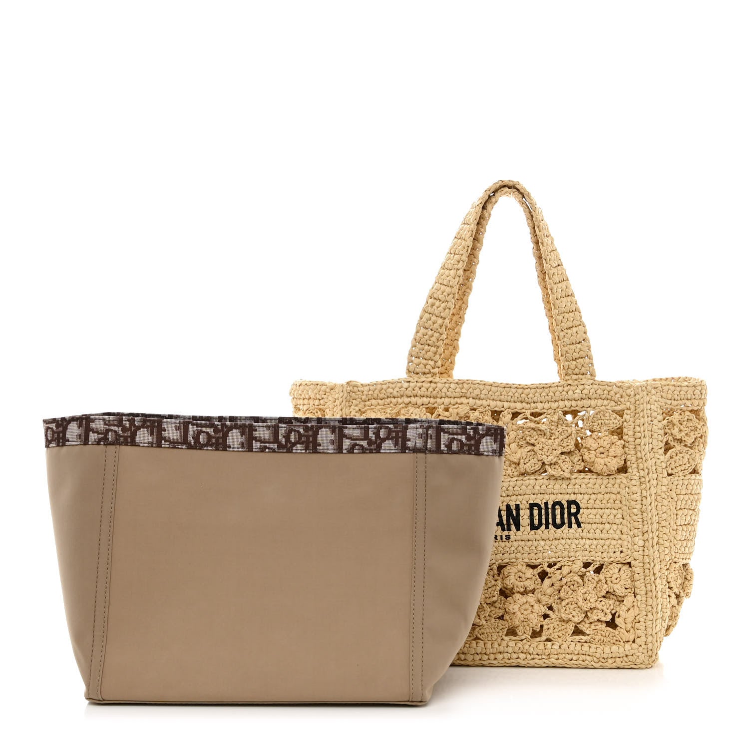 Christian Dior Woven Raffia Floral Embellished Small Book Tote Natural 3 of 15