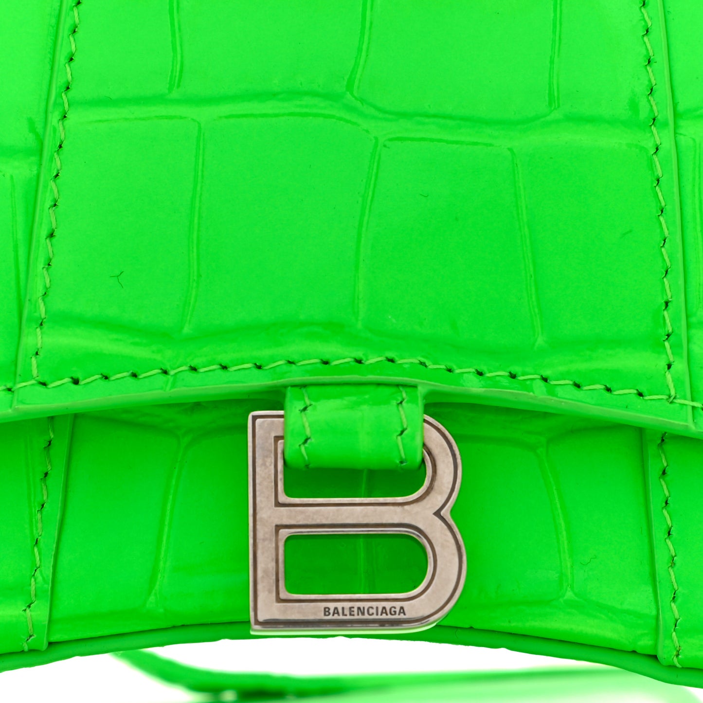 Shiny Calfskin Crocodile Embossed Hourglass Top Handle Bag Mini Fluo Green