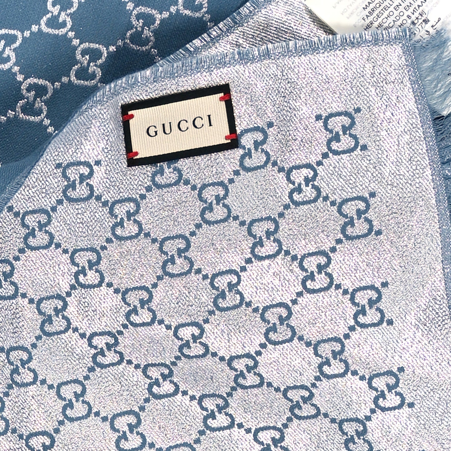 Cotton Lame GG Monogram Argentavio Fringe Scarf Periwinkle Light Grey