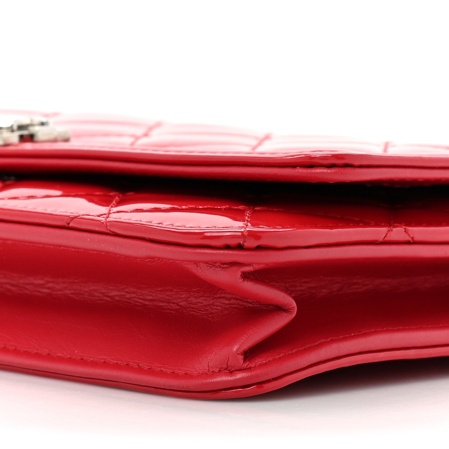 Patent Quilted Boy Wallet On Chain WOC Dark Pink