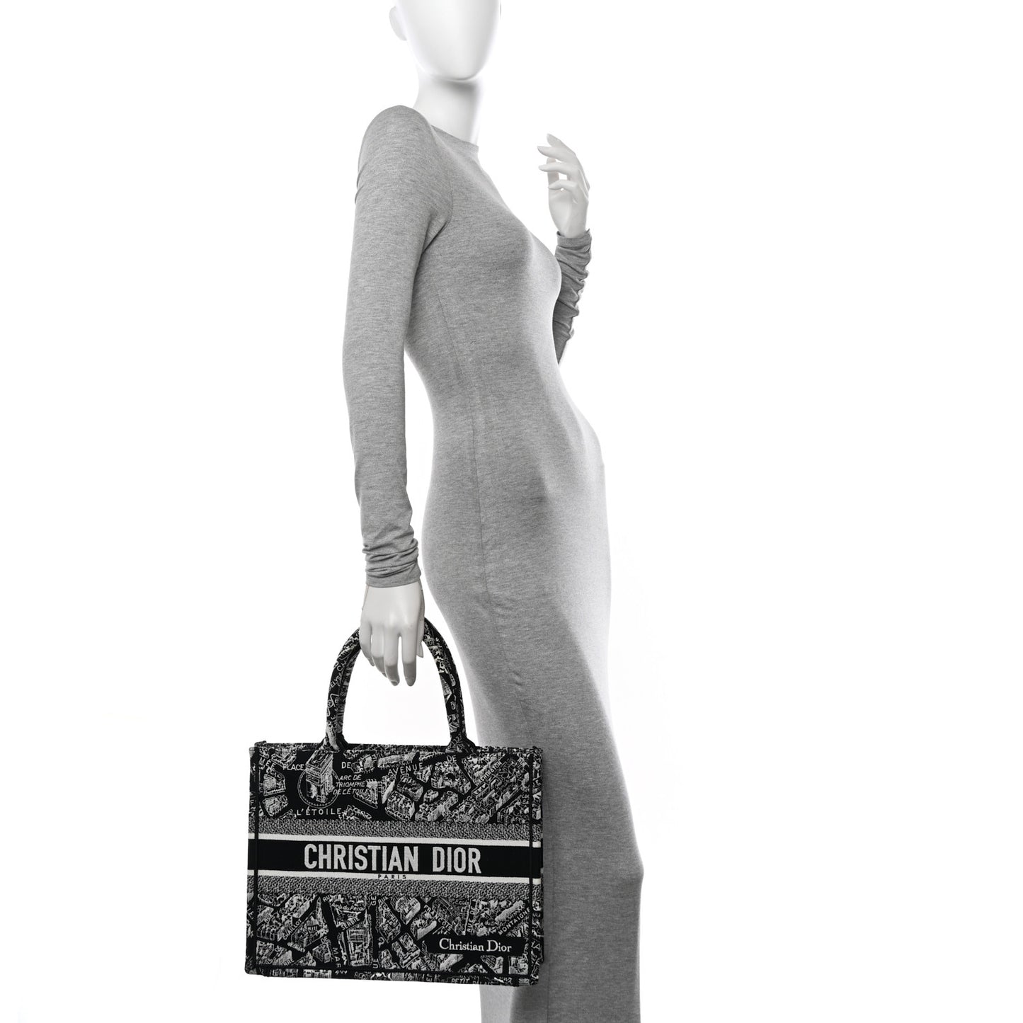 Canvas Embroidered Medium Plan De Paris Book Tote Black White