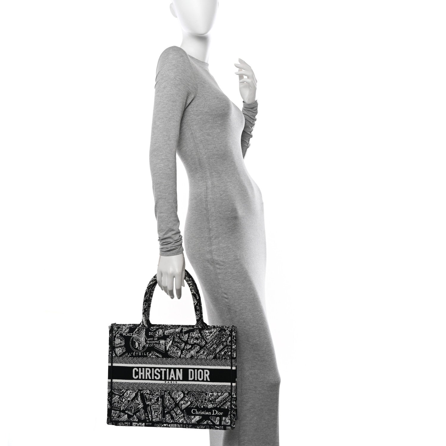 Christian Dior Canvas Embroidered Medium Plan De Paris Book Tote Black White 2 of 10