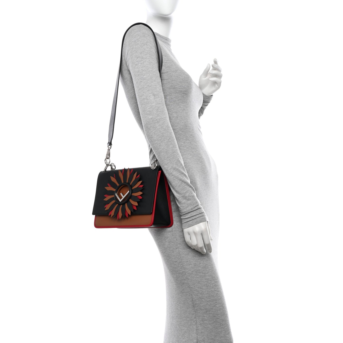 Vitello F is Fendi Flower Burst FF Kan I Shoulder Bag Black