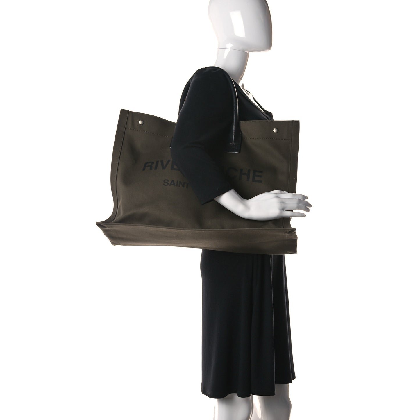 Linen Calfskin Rive Gauche Tote Khaki