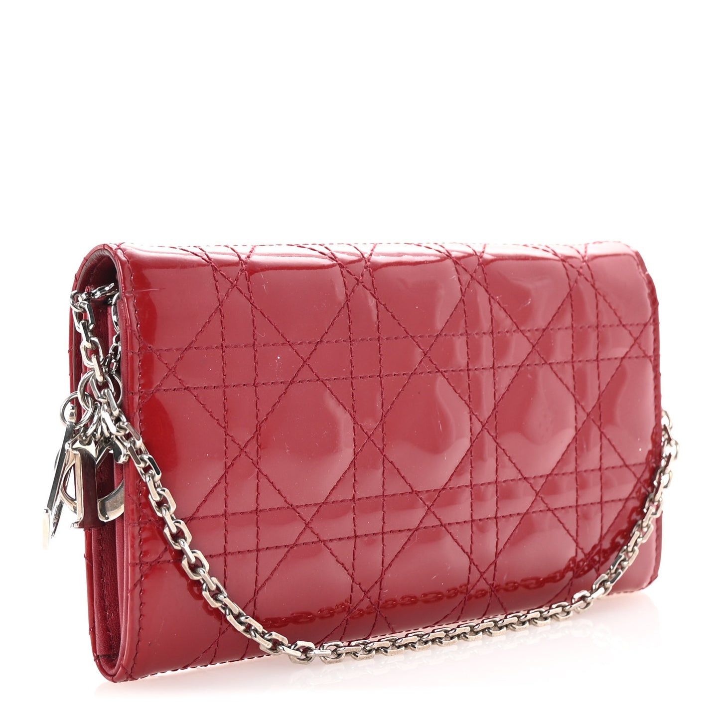 Patent Cannage Lady Dior Rendezvous Wallet On Chain Red