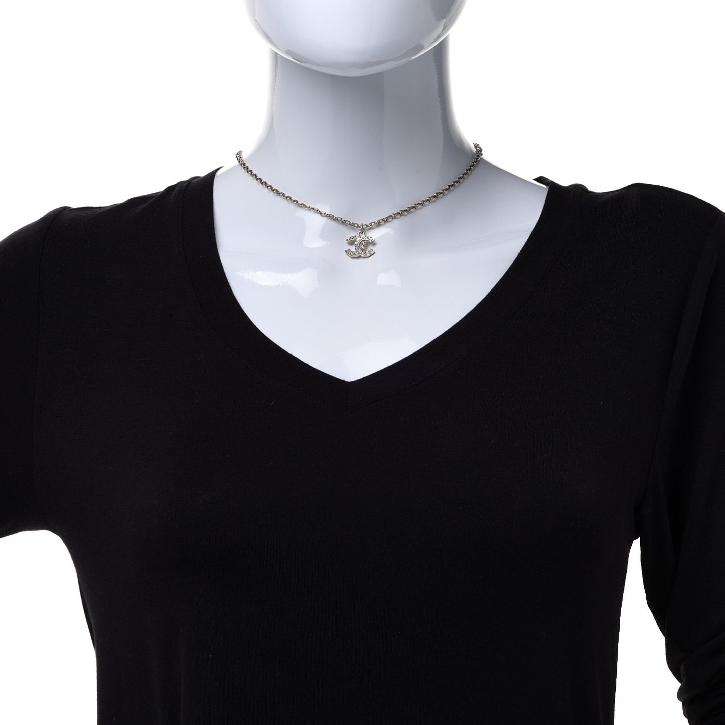 Pearl Crystal CC Pendant Necklace Gold