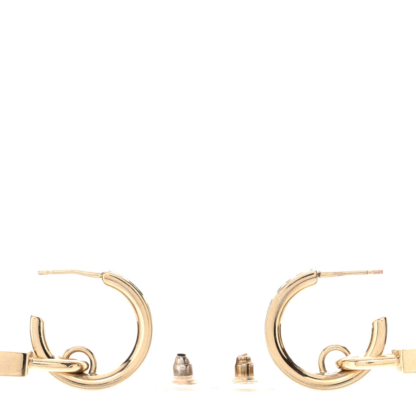 Pearl Crystal Baguette No 5 Lock Drop Earrings Gold Pearly White
