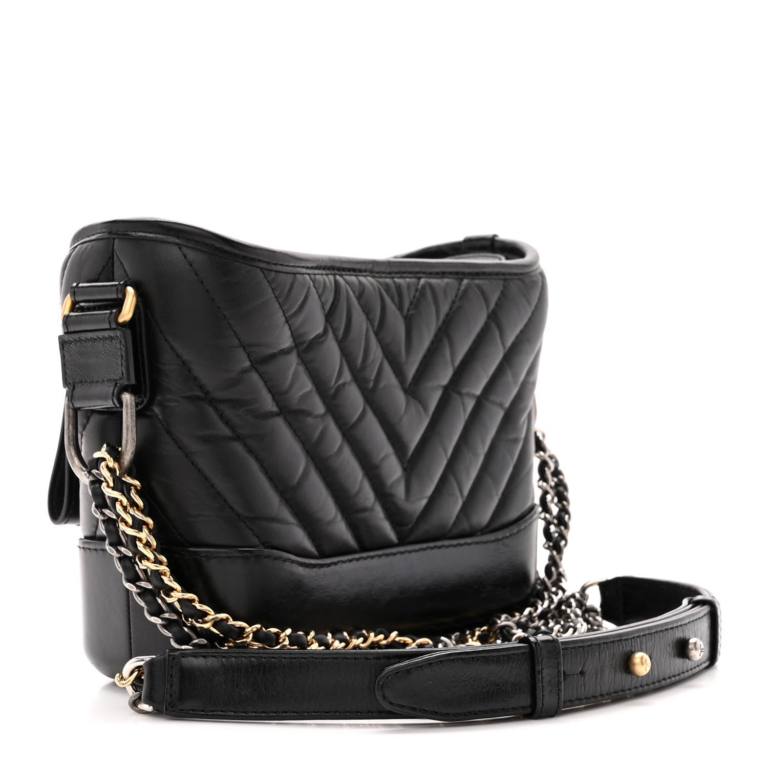 Chanel Aged Calfskin Chevron Quilted Small Gabrielle Hobo Black 3 of 11