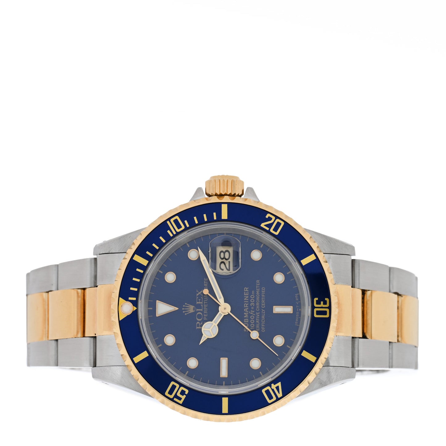 Stainless Steel 18K Yellow Gold 40mm Submariner Date Watch Royal Blue 16613