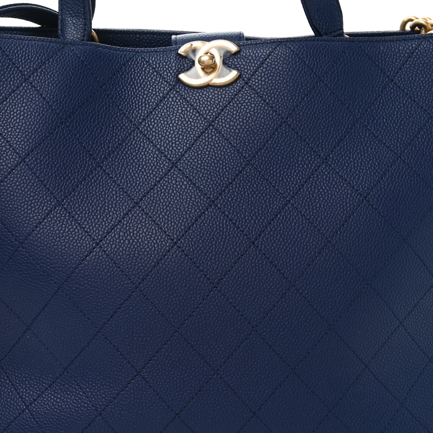 Caviar Stitched Large Shopping Tote Bag Blue