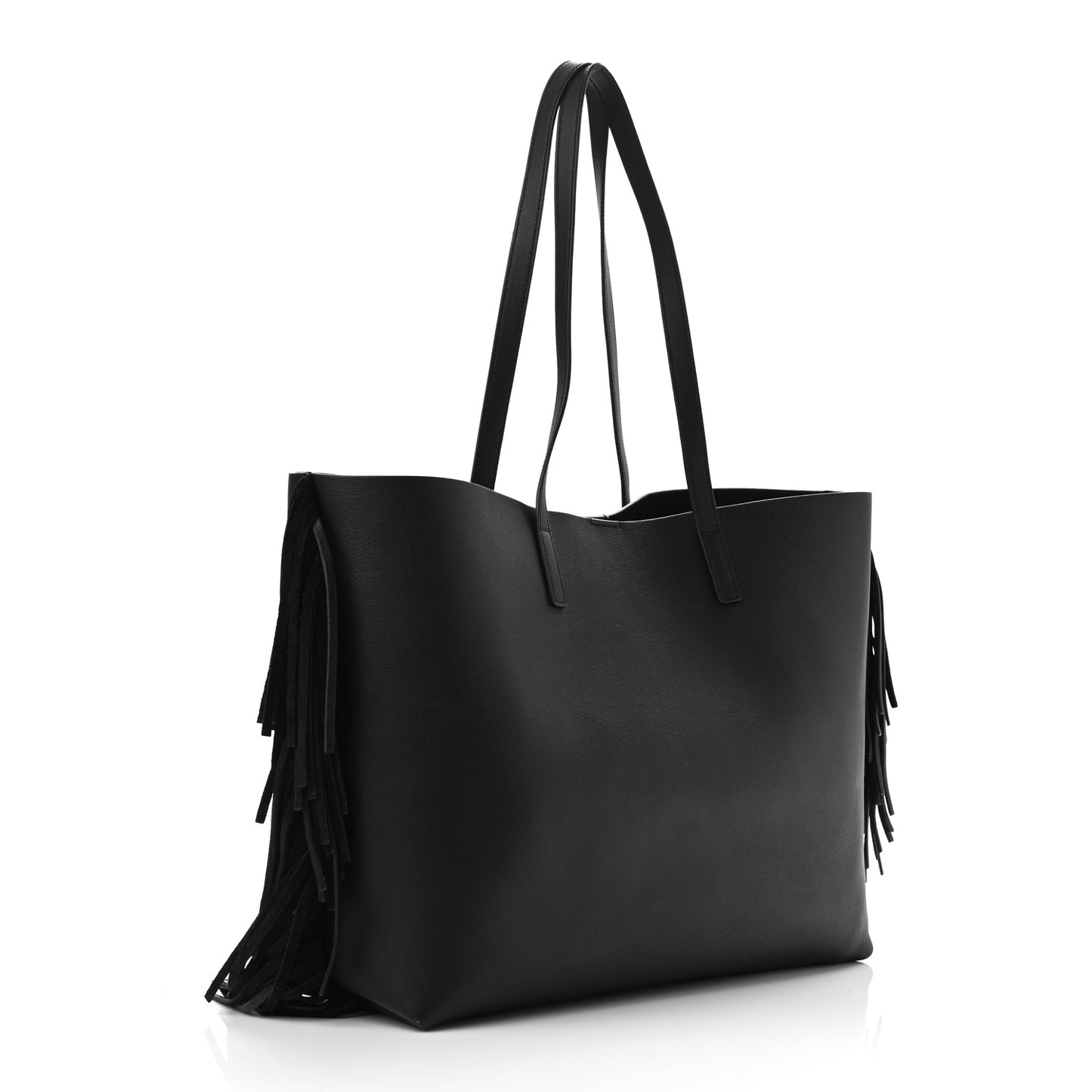Calfskin Large Fringe Shopping Tote Black
