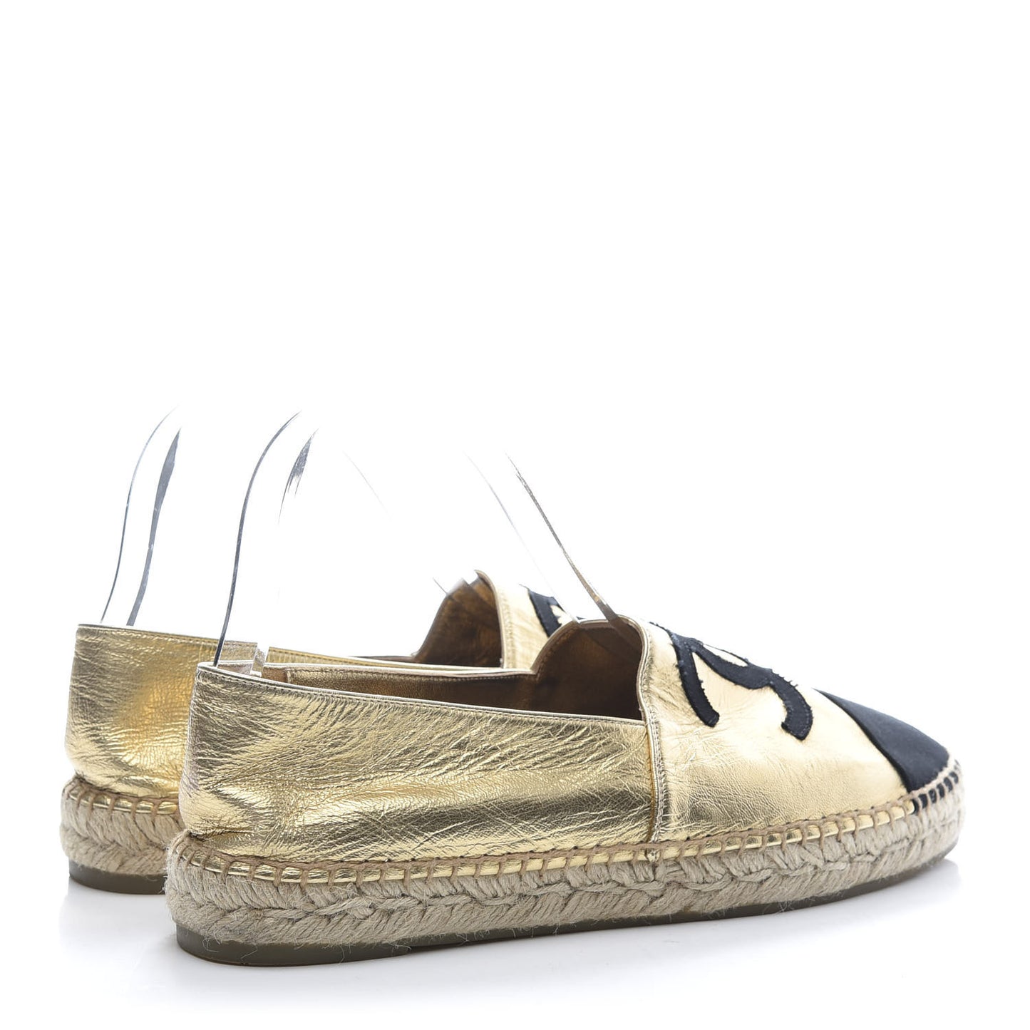 Laminated Lambskin Grosgrain CC Espadrilles 42 Gold Black